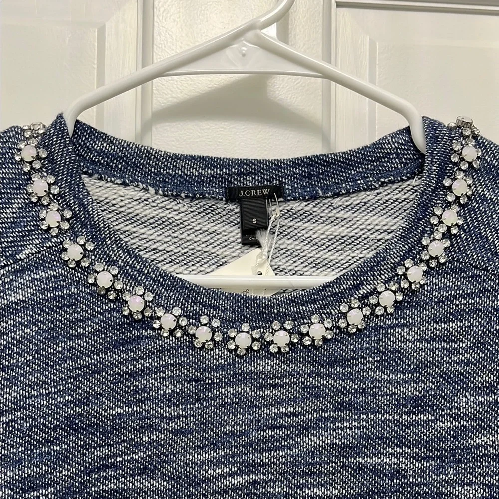 NWT J. Crew Blue and White Heathered Knit Sweater with Embellishments - Sz Small
